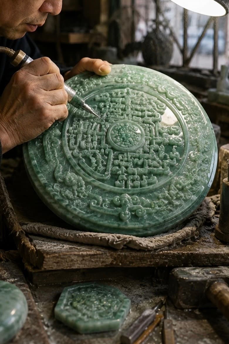 翡翠藝境玉雕工藝師細琢天然翡翠作品
